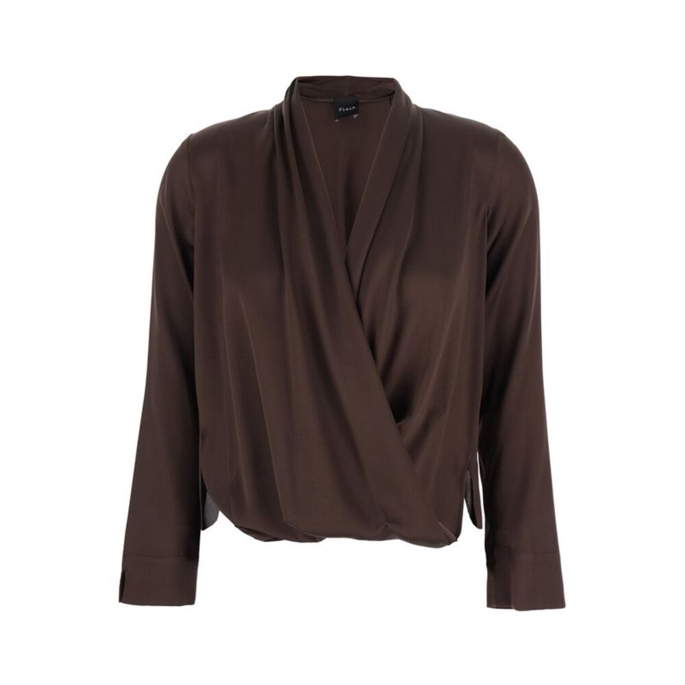 Plain Women V-Neck Dress In Viscose Blend Brown Women